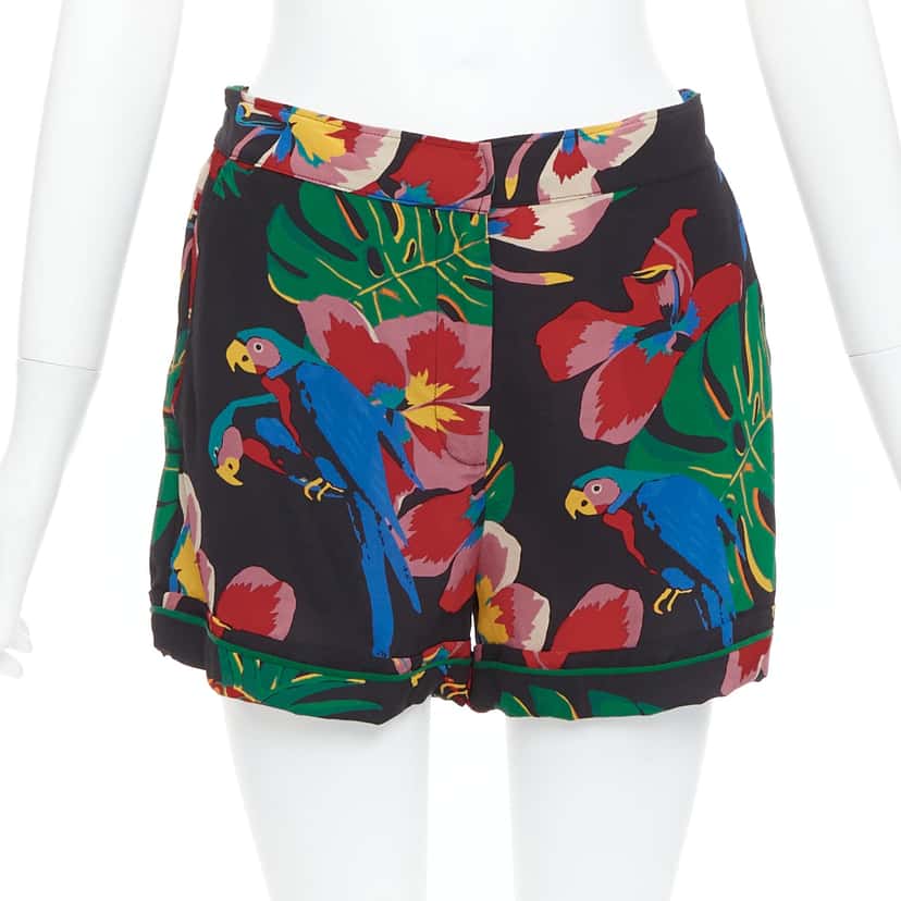 Valentino Parrot Floral Shorts Red Silk Very good condition - Front View