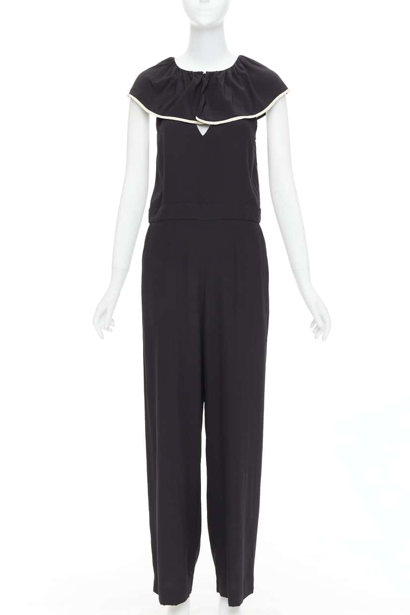Chloé Silk Ruffle Jumpsuit Black Silk Very good condition - Front View