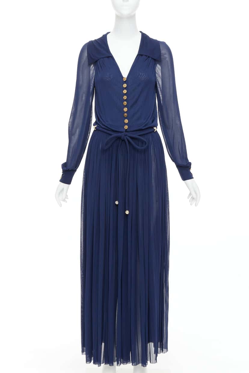 Chanel Owl Logo Dress Navy Viscose Good condition - Front View