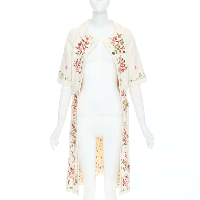 Kenzo Floral Coat Dress Beige Cotton Good condition - Inside View