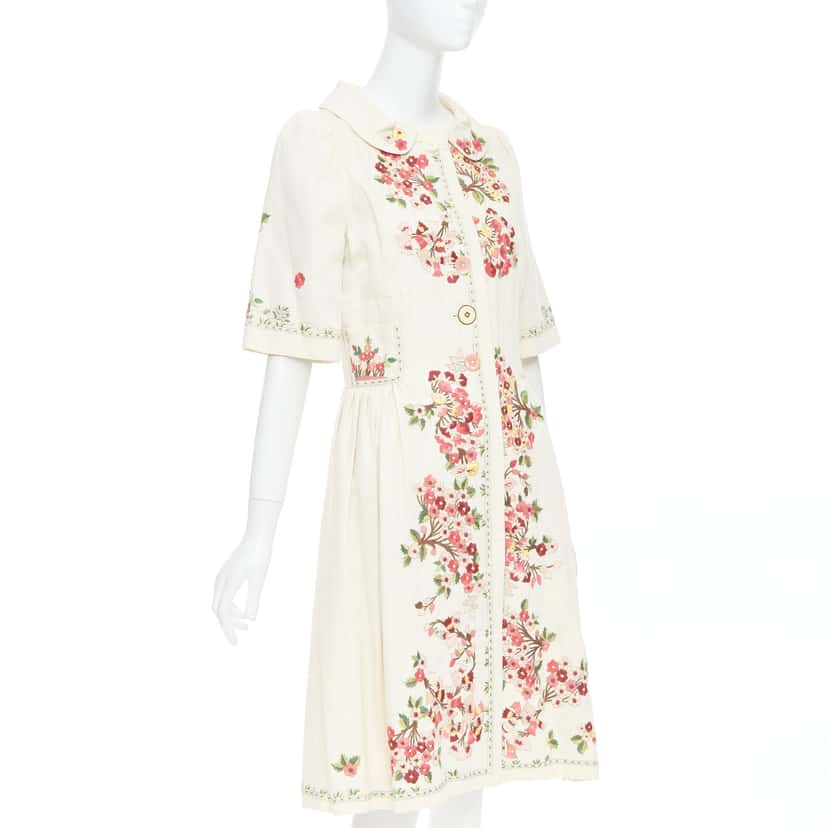 Kenzo Floral Coat Dress Beige Cotton Good condition - Model View