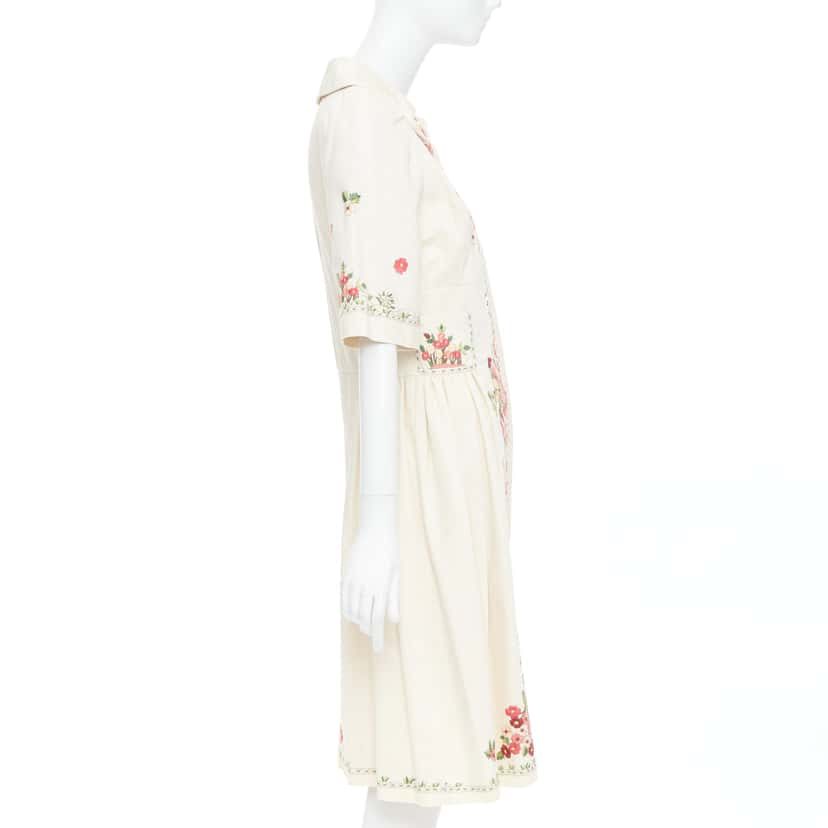 Kenzo Floral Coat Dress Beige Cotton Good condition - Box View
