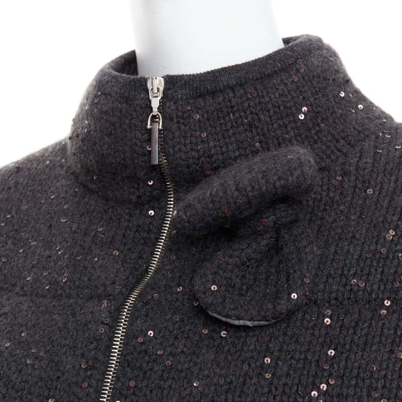 Brunello Cucinelli Sequin Padded Cardigan Grey Cashmere Very good condition - Back View