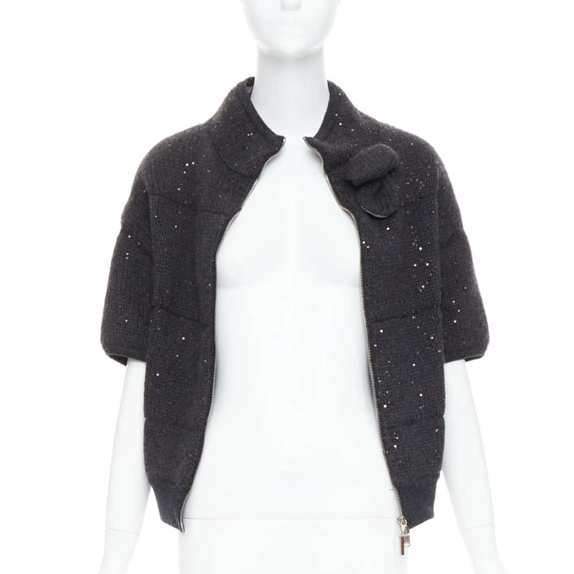Brunello Cucinelli Sequin Padded Cardigan Grey Cashmere Very good condition - Inside View
