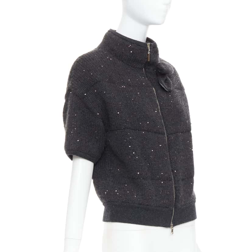 Brunello Cucinelli Sequin Padded Cardigan Grey Cashmere Very good condition - Model View