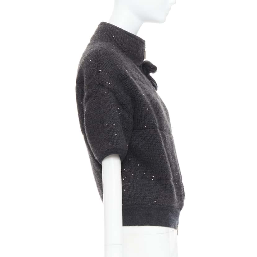 Brunello Cucinelli Sequin Padded Cardigan Grey Cashmere Very good condition - Box View
