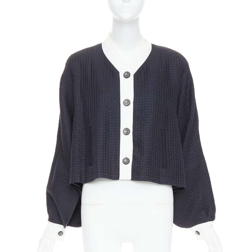 Chanel Silk Cotton Jacket Navy Silk Fair condition - Front View
