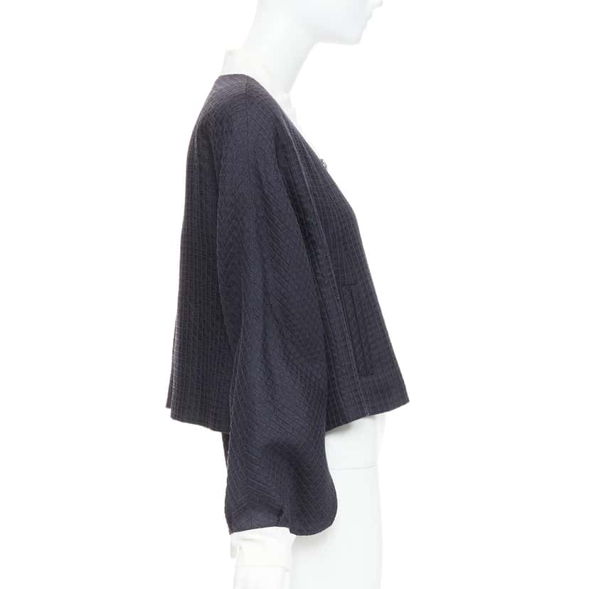 Chanel Silk Cotton Jacket Navy Silk Fair condition - Model View