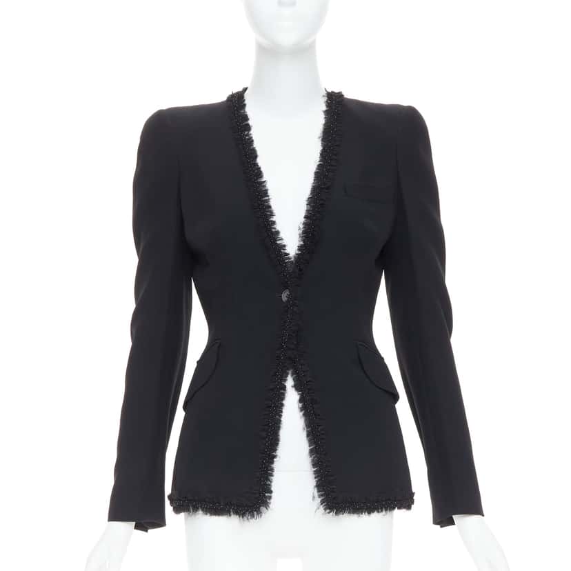 Alexander McQueen Beads Ruffle Blazer Black Viscose Very good condition - Front View