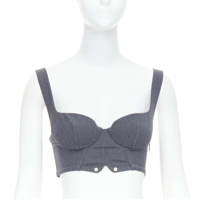 La Perla Gold Stud Bustier Grey Wool Very good condition - Front View