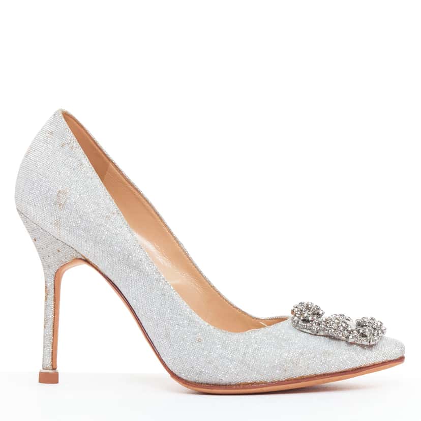 Manolo Blahnik Hangisi 90 Silver Fair condition - Back View