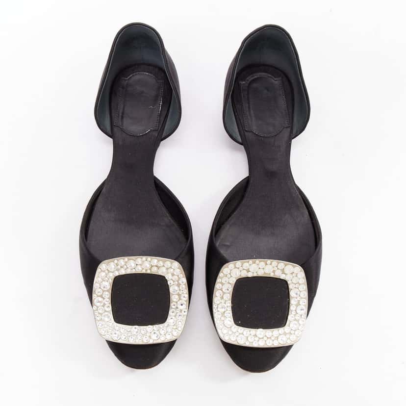 Roger Vivier Chips Strass Black Silk Very good condition - Front View