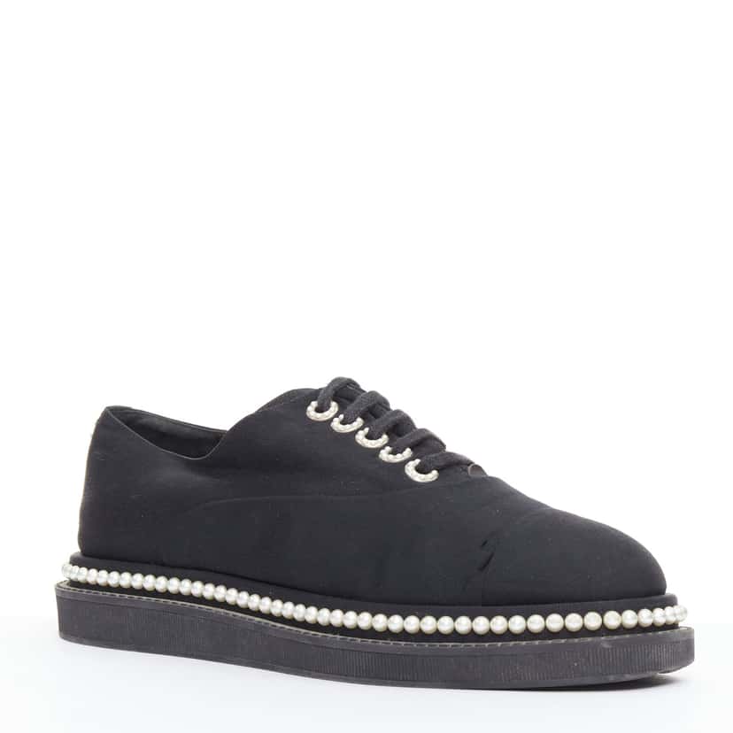 Chanel Pearl Lace Derbies Black Fair condition - Back View