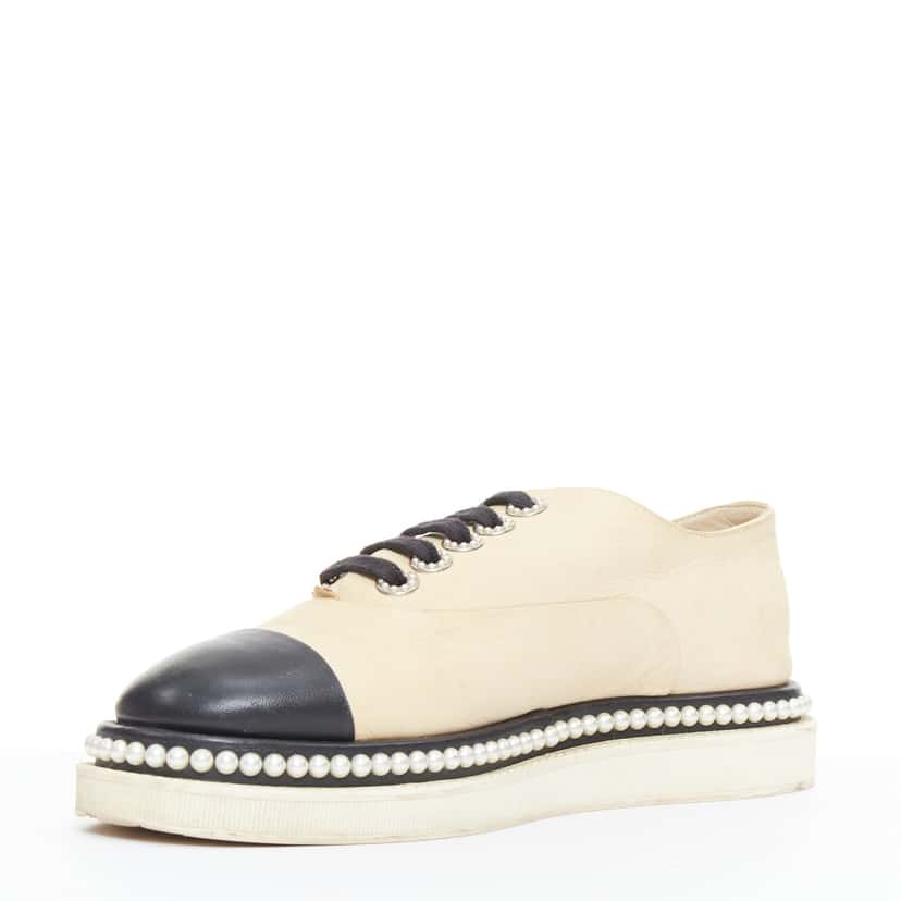 Chanel Leather Pearl Derbies Beige Leather Fair condition - Inside View