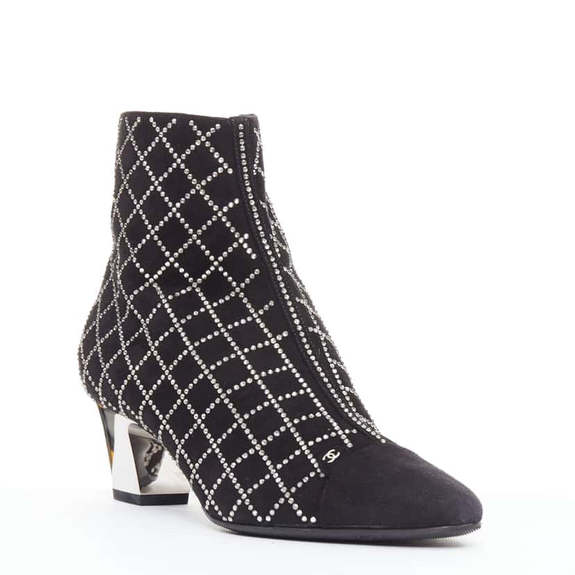 Chanel Point Toe High Boots Black Suede Very good condition - Back View