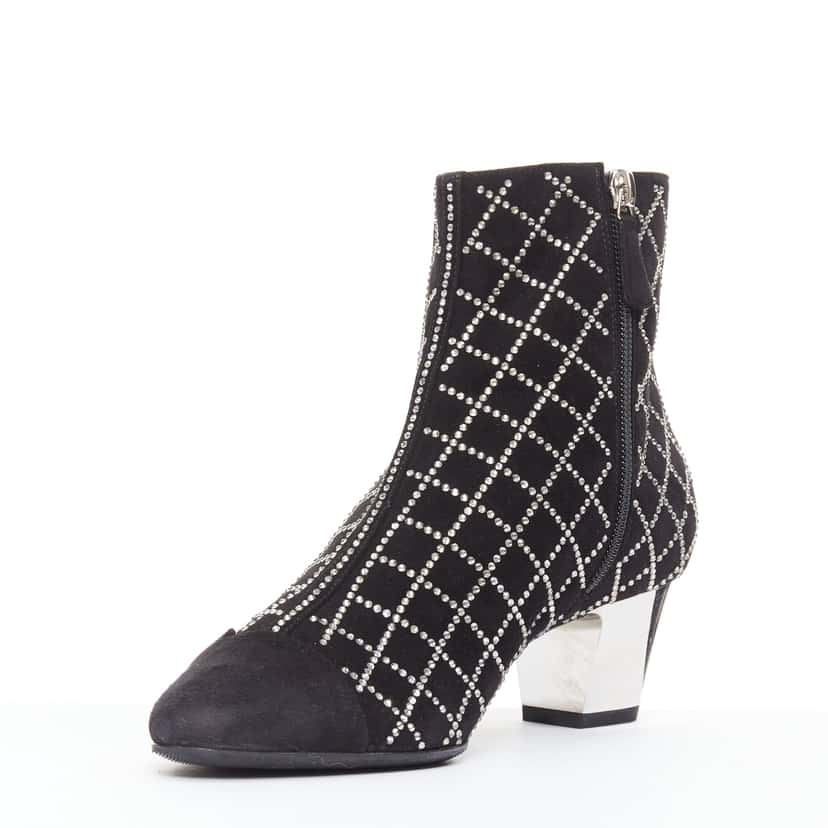 Chanel Point Toe High Boots Black Suede Very good condition - Model View