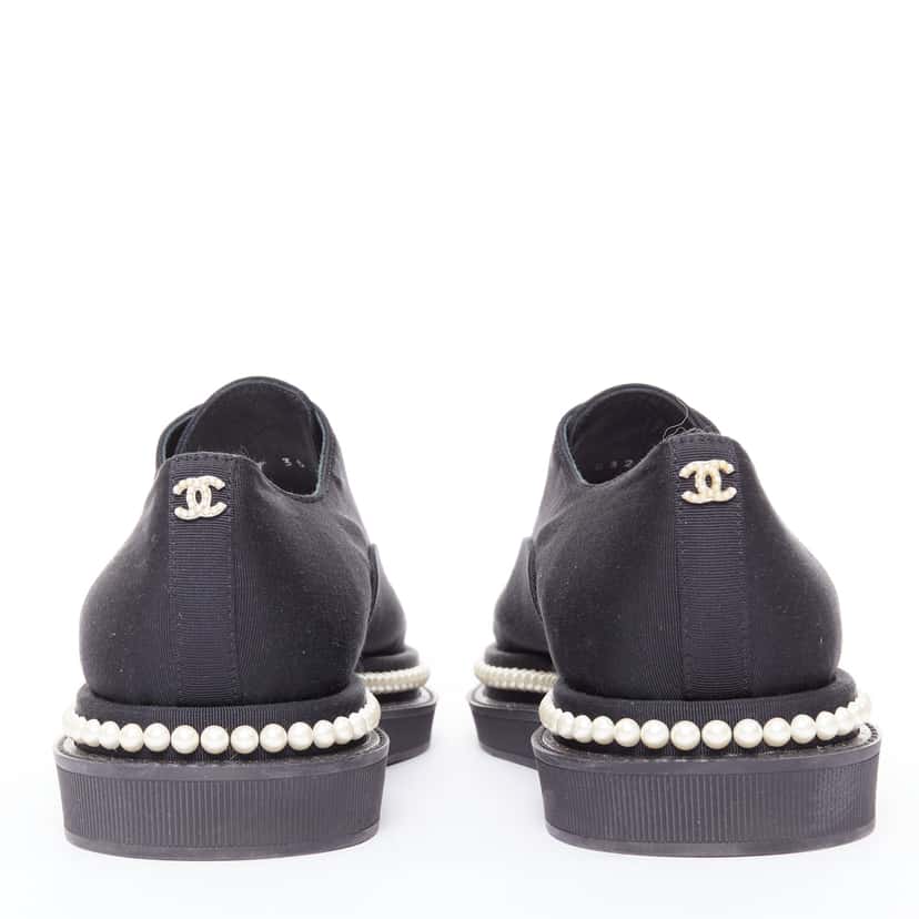 Chanel Pearl Trim Oxfords Black Very good condition - Box View