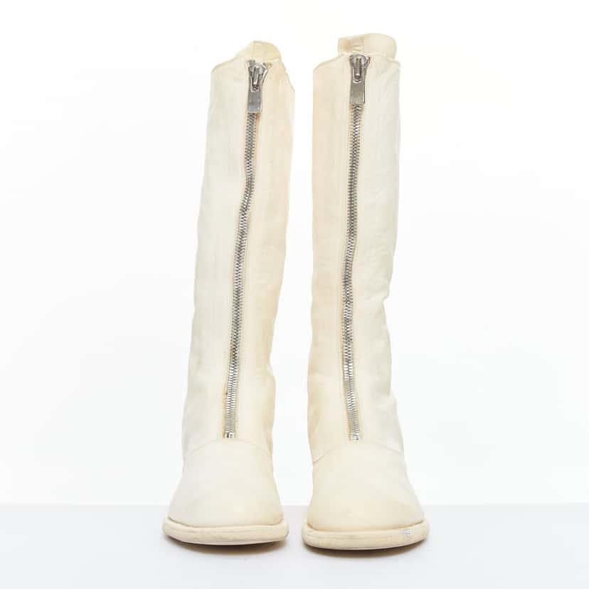 Guidi Distressed Leather Zip Boots Beige Leather Good condition - Inside View