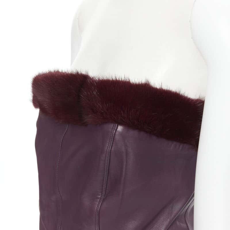 Gianni Versace Leather Strapless Dress Purple Leather Fair condition - Back View