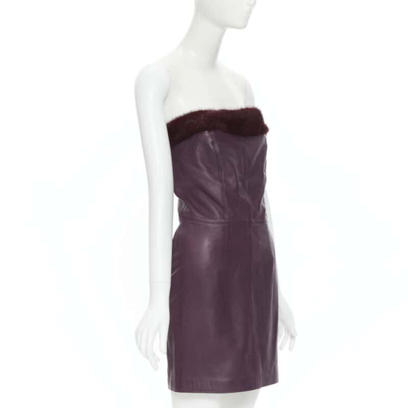 Gianni Versace Leather Strapless Dress Purple Leather Fair condition - Inside View