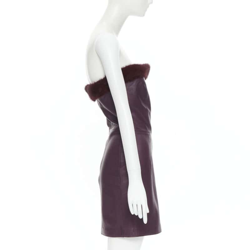 Gianni Versace Leather Strapless Dress Purple Leather Fair condition - Model View