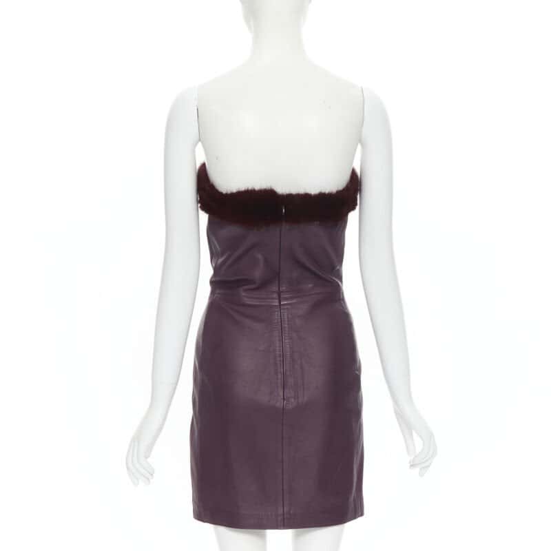 Gianni Versace Leather Strapless Dress Purple Leather Fair condition - Box View