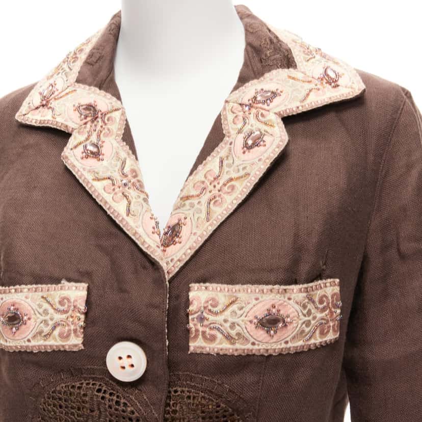 Unsigned Embroidery Blazer Brown Linen Never worn - Back View