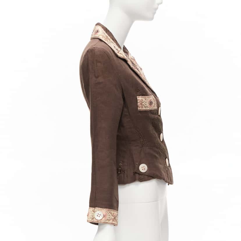 Unsigned Embroidery Blazer Brown Linen Never worn - Box View
