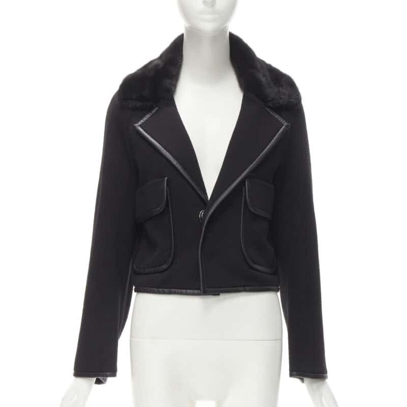 Dsquared2 Mink Fur Trim Jacket Black Cotton Never worn - Front View