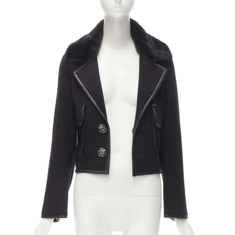 Dsquared2 Mink Fur Trim Jacket Black Cotton Never worn - Inside View