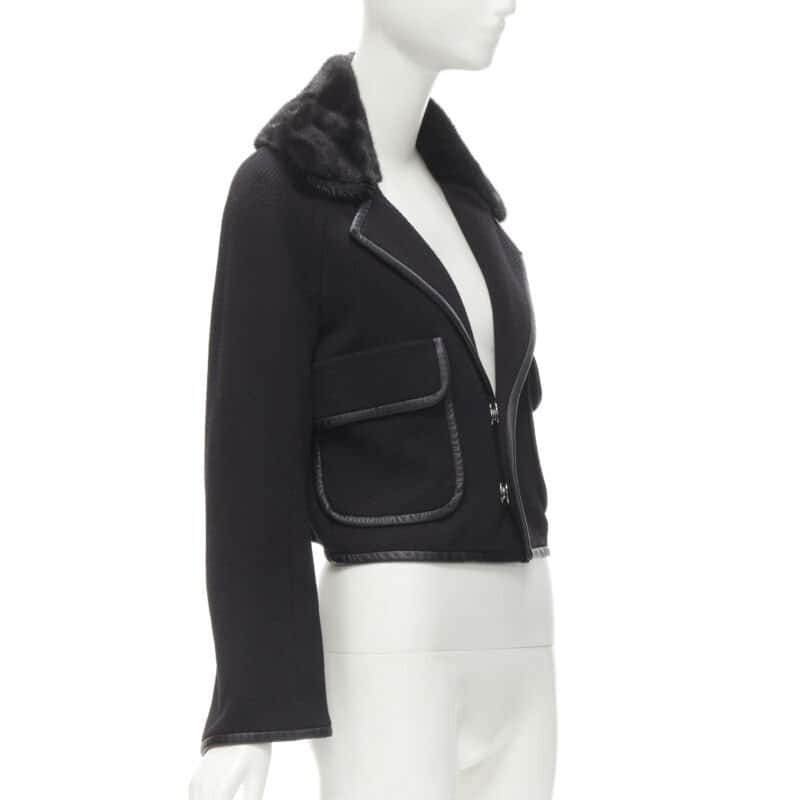 Dsquared2 Mink Fur Trim Jacket Black Cotton Never worn - Model View