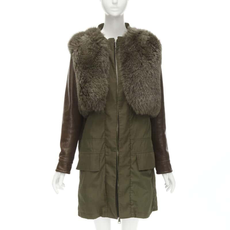 Givenchy Green Fur Sleeve Coat Green Polyamide Never worn - Front View