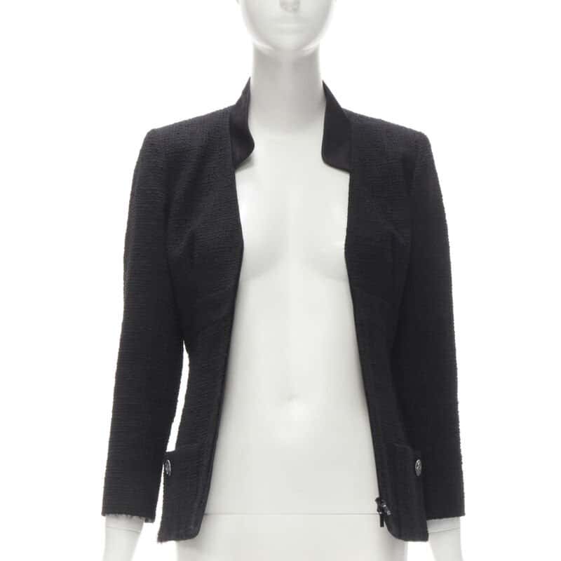 Chanel Tweed Collar Jacket Black Wool Never worn - Inside View