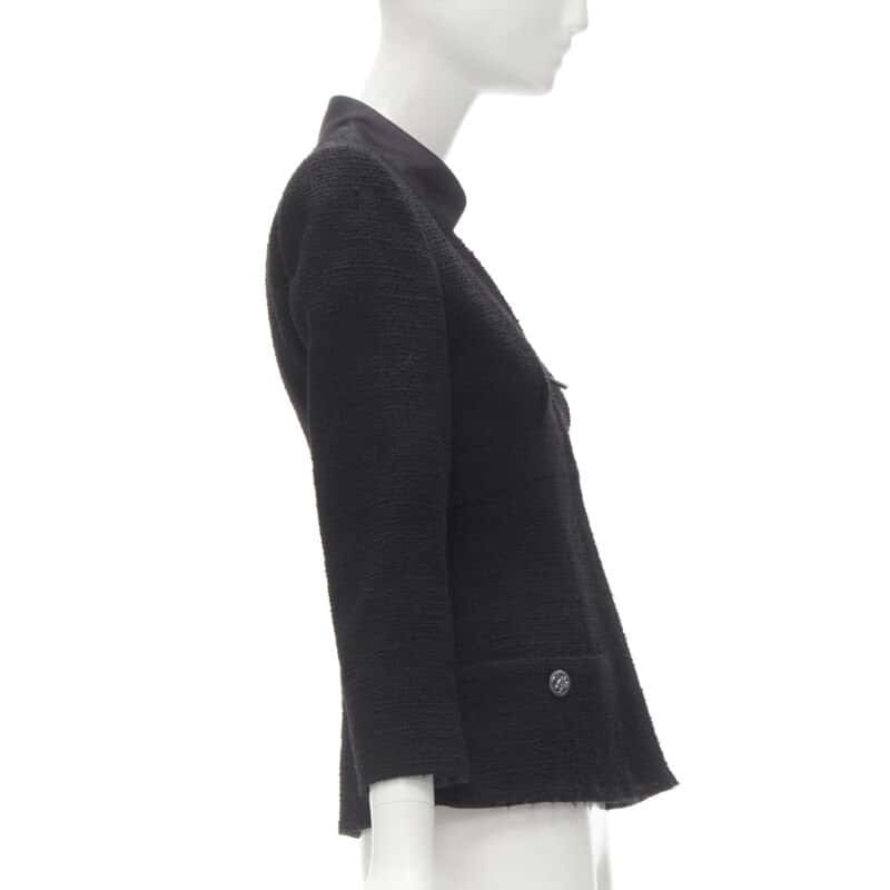 Chanel Tweed Collar Jacket Black Wool Never worn - Box View