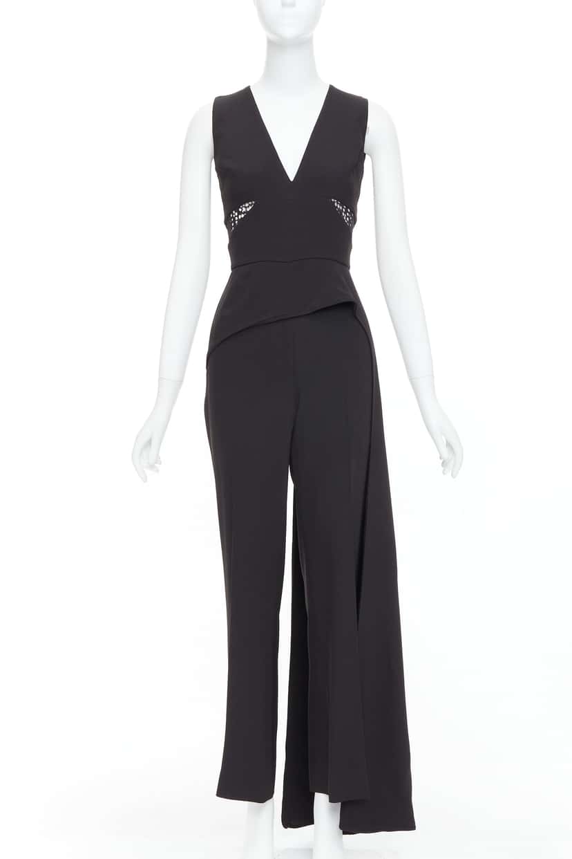 Elie Saab Sheer Drape Jumpsuit Black Polyester Good condition - Front View