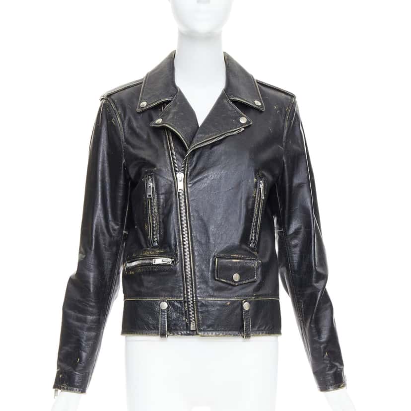 Saint Laurent Black Calfskin Biker Jacket Black Leather Very good condition - Front View
