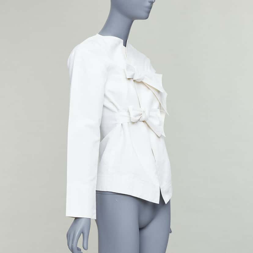 Celine Tie Front Jacket Beige Cotton Fair condition - Model View