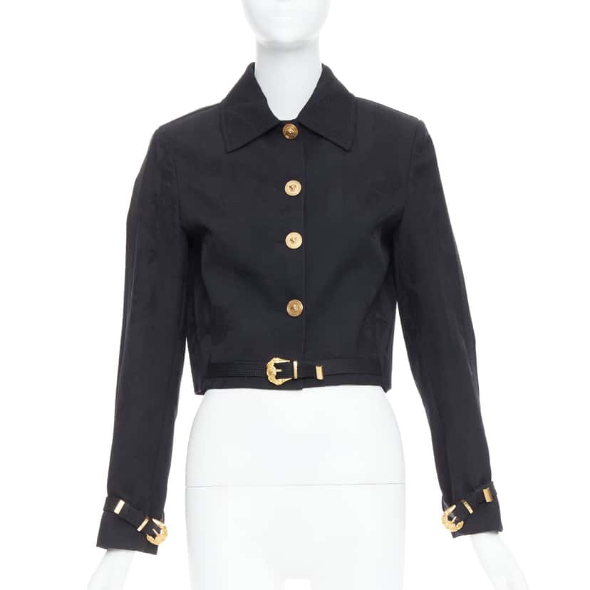 Versace Jacquard Barocco Jacket Black Wool Very good condition - Front View