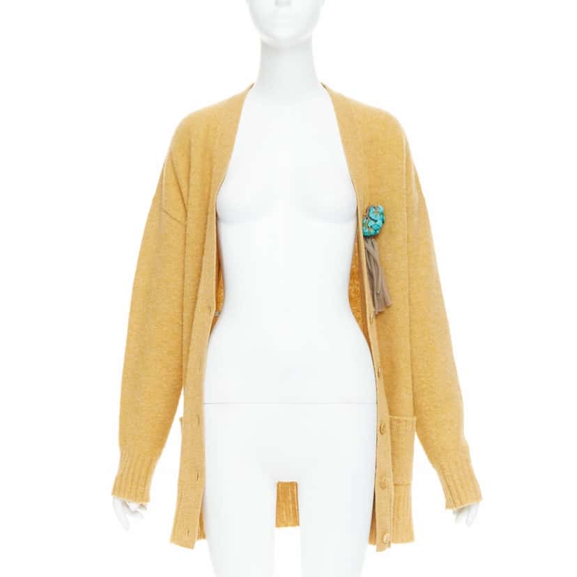 Gucci Floral Brooch Cardigan Yellow Wool Very good condition - Inside View