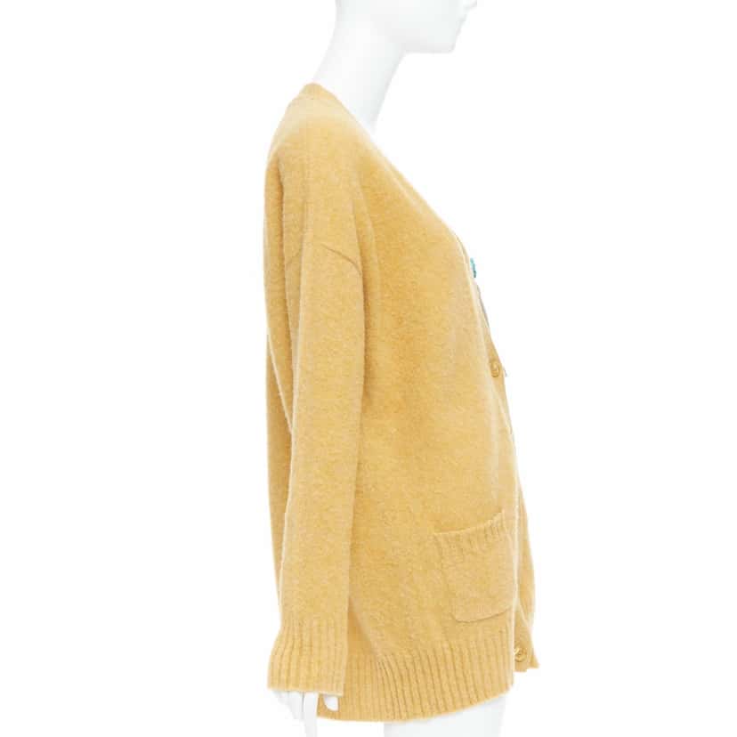 Gucci Floral Brooch Cardigan Yellow Wool Very good condition - Box View