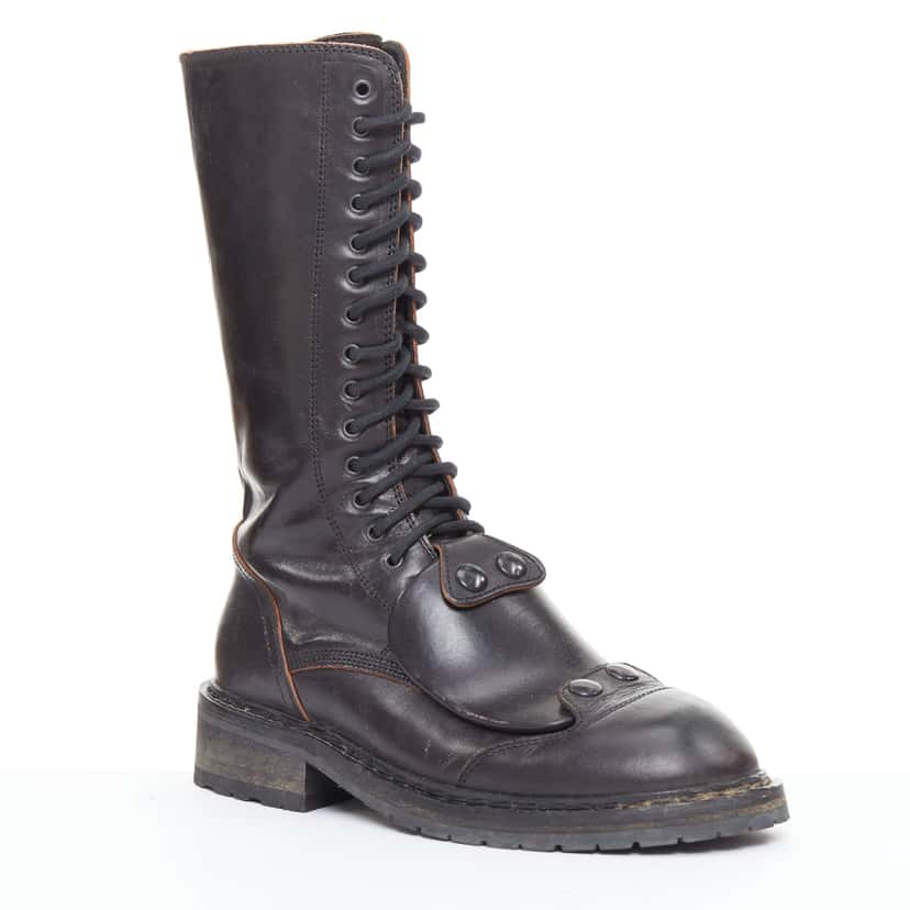 Ann Demeulemeester Panelled Long Flat Boots Black Leather Very good condition - Back View
