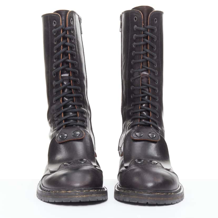 Ann Demeulemeester Panelled Long Flat Boots Black Leather Very good condition - Inside View