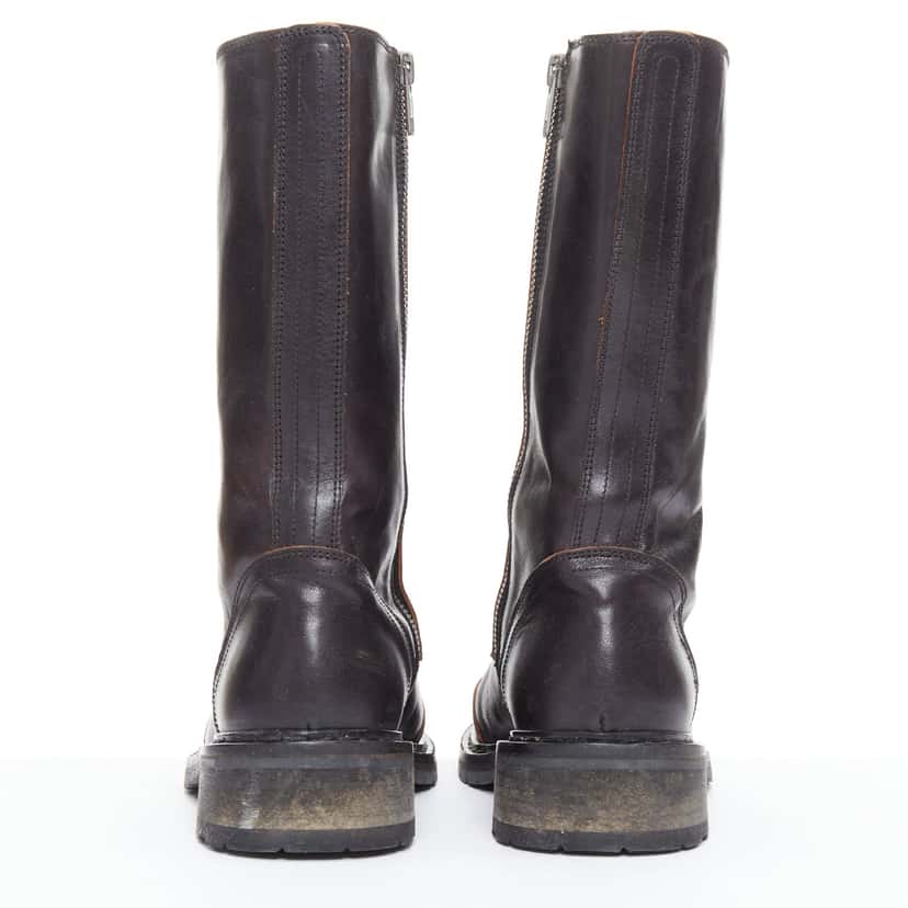Ann Demeulemeester Panelled Long Flat Boots Black Leather Very good condition - Box View
