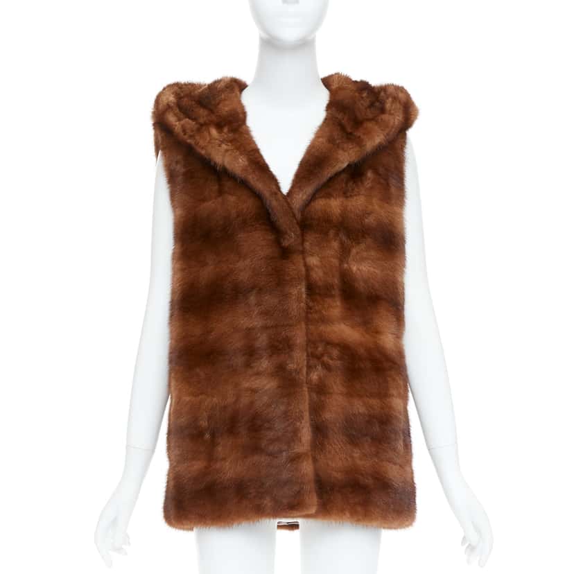 Lucia Pieri Black Shawl Vest Jacket Brown Fur Very good condition - Front View