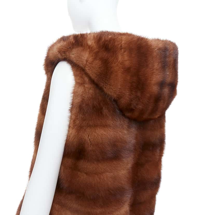Lucia Pieri Black Shawl Vest Jacket Brown Fur Very good condition - Back View