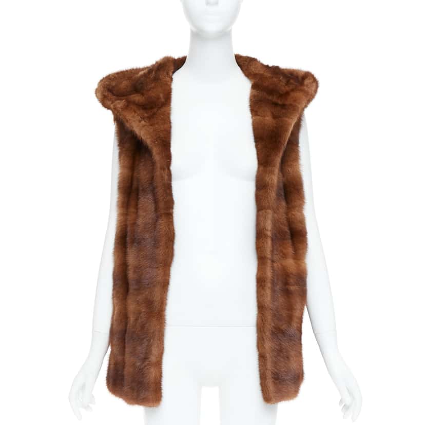 Lucia Pieri Black Shawl Vest Jacket Brown Fur Very good condition - Inside View