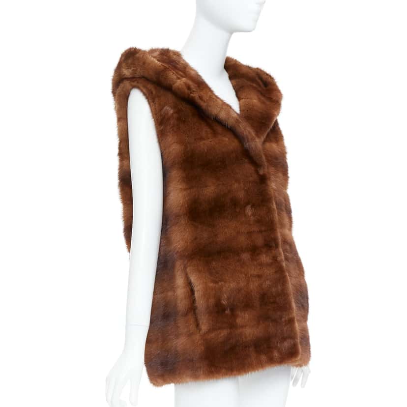 Lucia Pieri Black Shawl Vest Jacket Brown Fur Very good condition - Model View