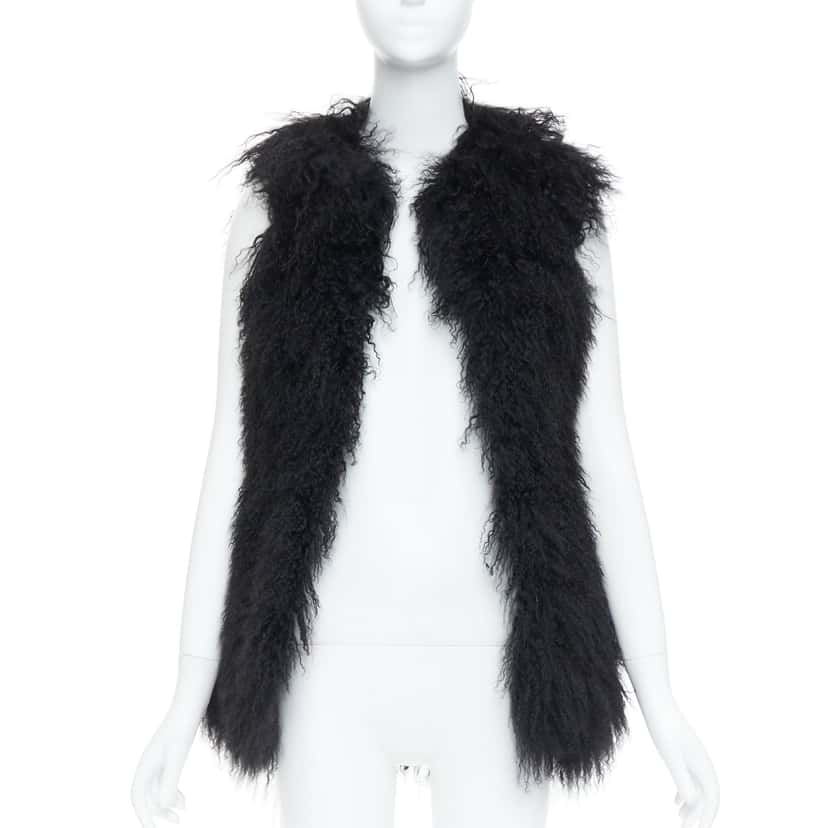 Zadig & Voltaire Grey Tweed Long Vest Black Fur Very good condition - Front View