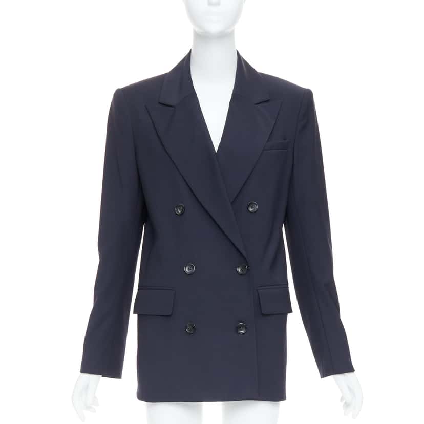 Tibi Padded Boxy Blazer Navy Wool Very good condition - Front View