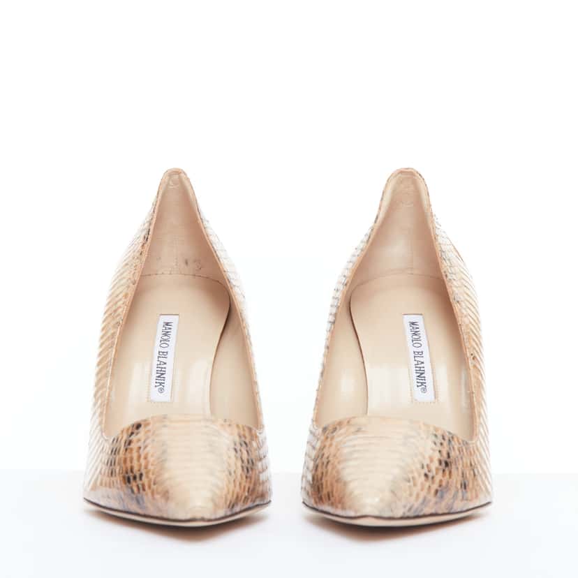Manolo Blahnik Scaled Slim Pumps Beige Leather Never worn - Inside View